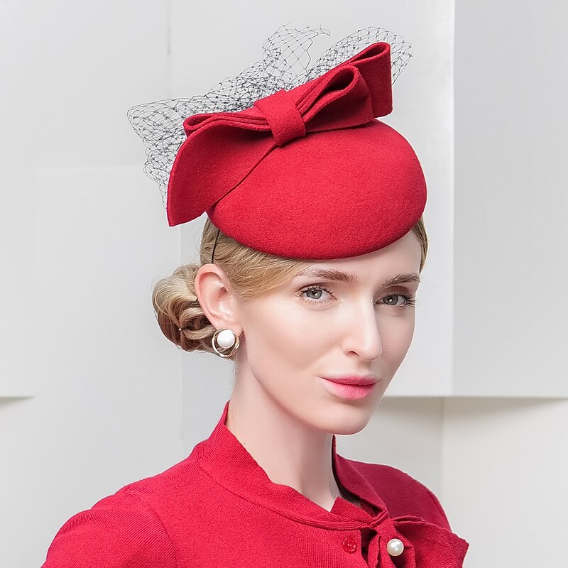 Hats 100% Wool Beret Hat Bucket Hat Casual Fashion With Tulle Headpiece Headwear4