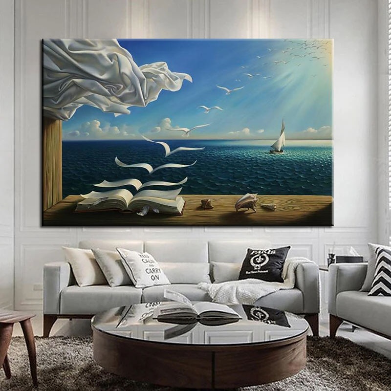 Famous Oil Painting Salvador Dali Wall Art Canvas The Waves Book Sailboat Home Decoration Decor Rolled Canvas No Frame Unstretched