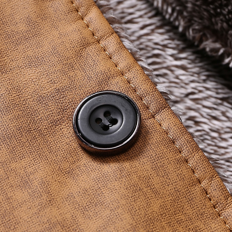 Men's Leather Jacket Peacoat Vintage Leather Jacket Brown Suede Jacket Motorcycle Daily Wear Thermal Warm Fall Winter Solid Color Chic & Modern Long Faux Fur Faux Leather Black Dark Gray Brown khaki4