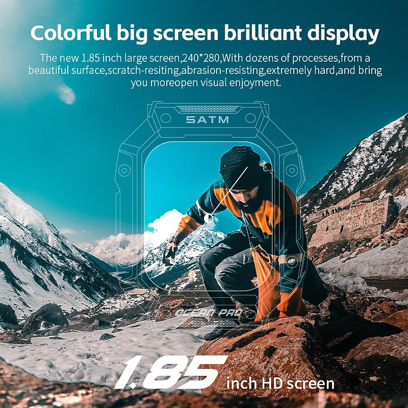 LOKMAT OCEAN PRO Smart Watch 1.85 inch Smartwatch Fitness Running Watch Bluetooth Pedometer Call Reminder Sleep Tracker Compatible with Android iOS Women Men Long Standby Waterproof Media Control IP683