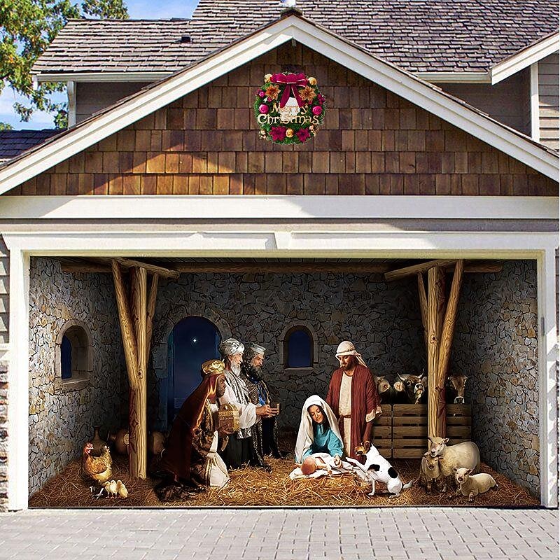Christmas Backdrop Cloth Outdoor Garage Door Sticker Tapestry Cloth Holiday Party Decoration Matching Hanging Cloth Large Size Comes2
