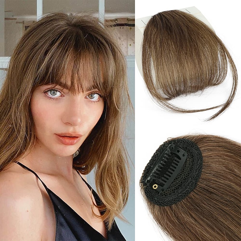 Bangs Hair Clip in Bangs Hair Wispy Bangs Clip on Fringe Bangs for Women Air Bangs Flat Neat Bangs with Temples Hairpieces for Daily Wear