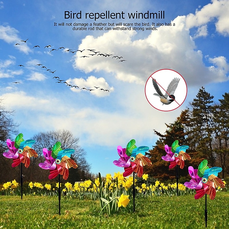 2 Pieces Bird Repeller Windmill Spinner DIY Birds Deterrent Silver Pinwheels for Outdoor Garden Lawn Yard Decoration3