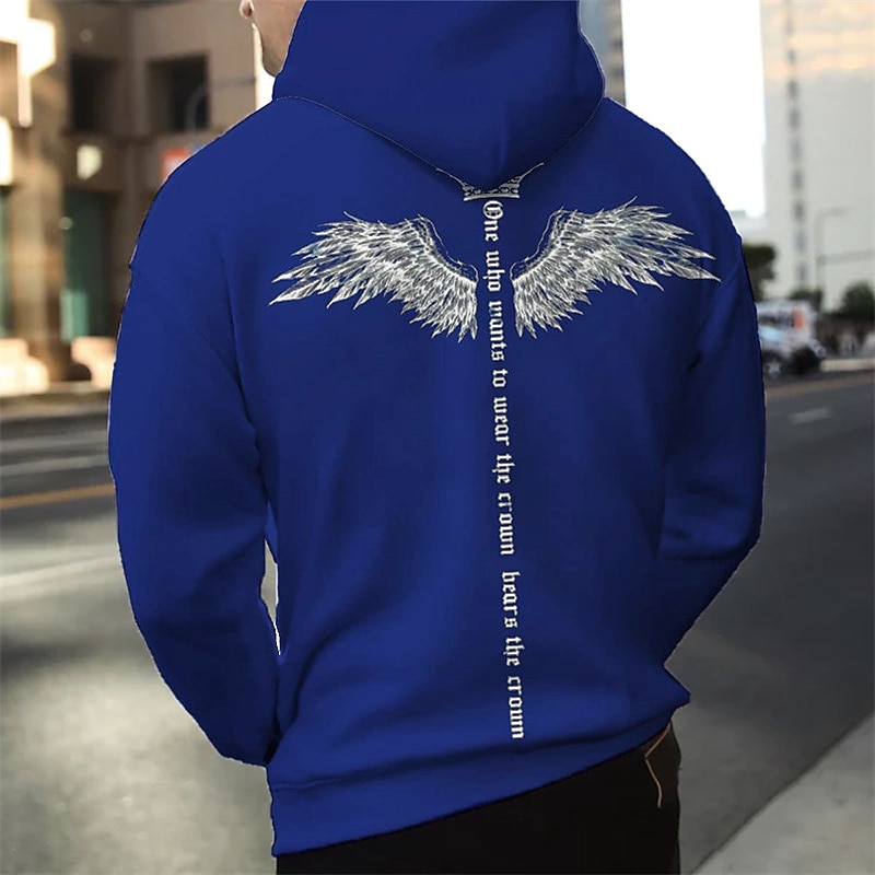 Men's Graphic Wings Hoodie Hoodies Sweatshirt Christmas Basic Long Sleeve Hooded Sports & Outdoor Daily Sports Black White Print Spring Fall Designer4