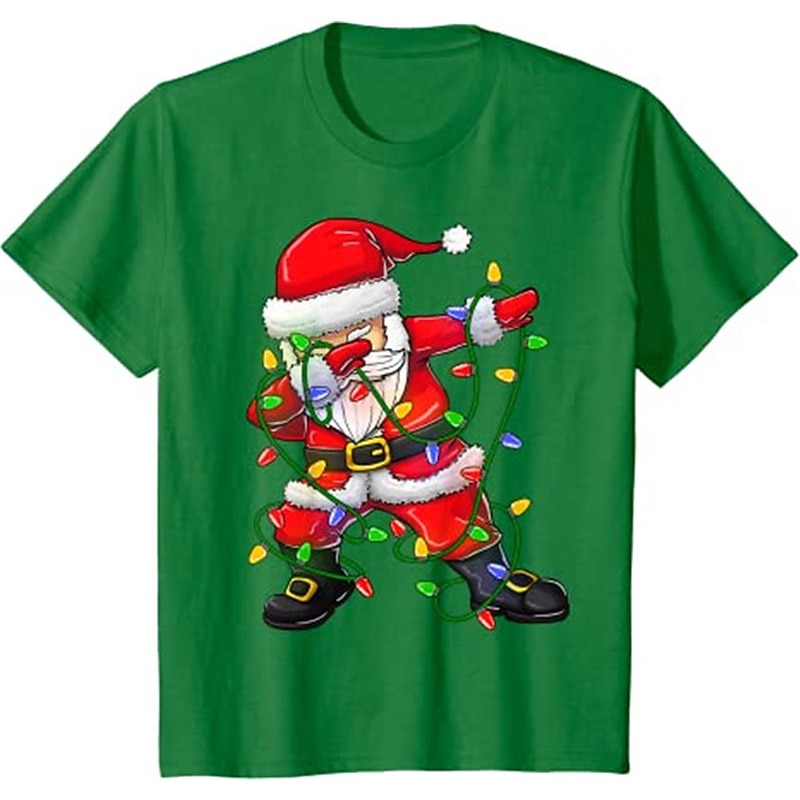 Kids Boys T shirt Tee Santa Claus Short Sleeve Crewneck Children Top Casual Fashion Adorable Summer Black 3-12 Years