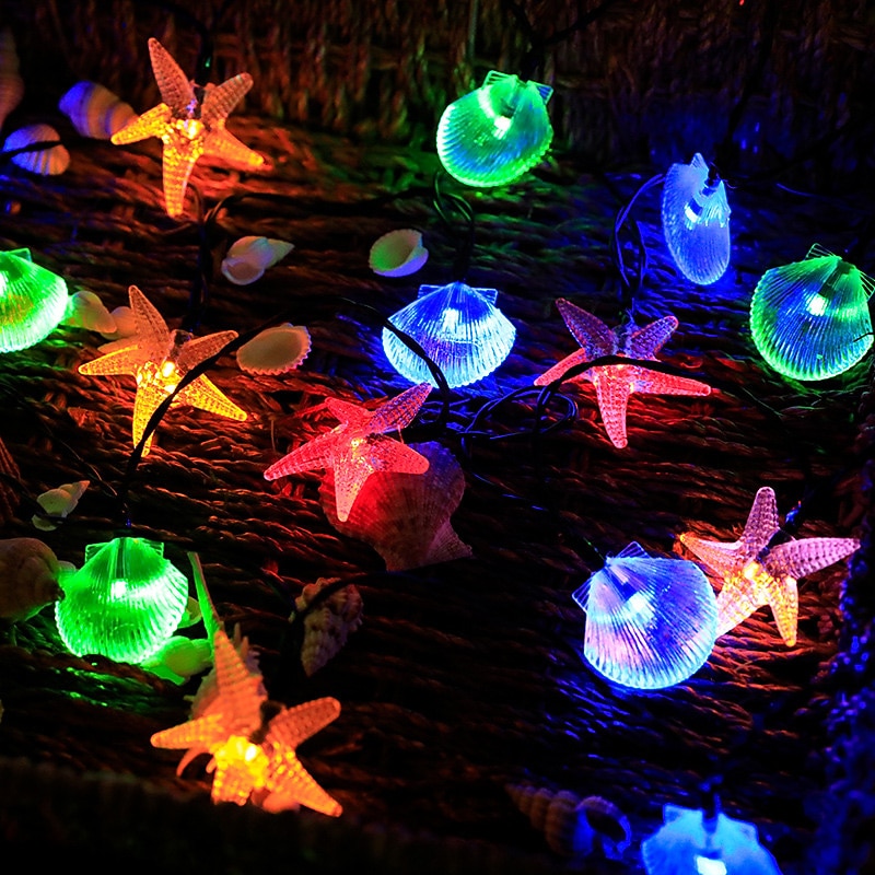 Solar Starfish Shell String Lights Ocean Theme 12m-100LED 7m-50LED 6.5m-30LED Outdoor Waterproof Garland Lights Christmas Party Wedding Holiday Garden Home Decoration3