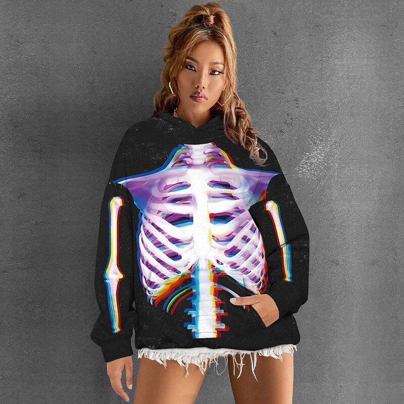 Punk Gothic Skeleton Skull Hoodie Skull Front Pocket Graphic For Couple's Men's Women's Adults' Masquerade 3D Print Casual Daily2