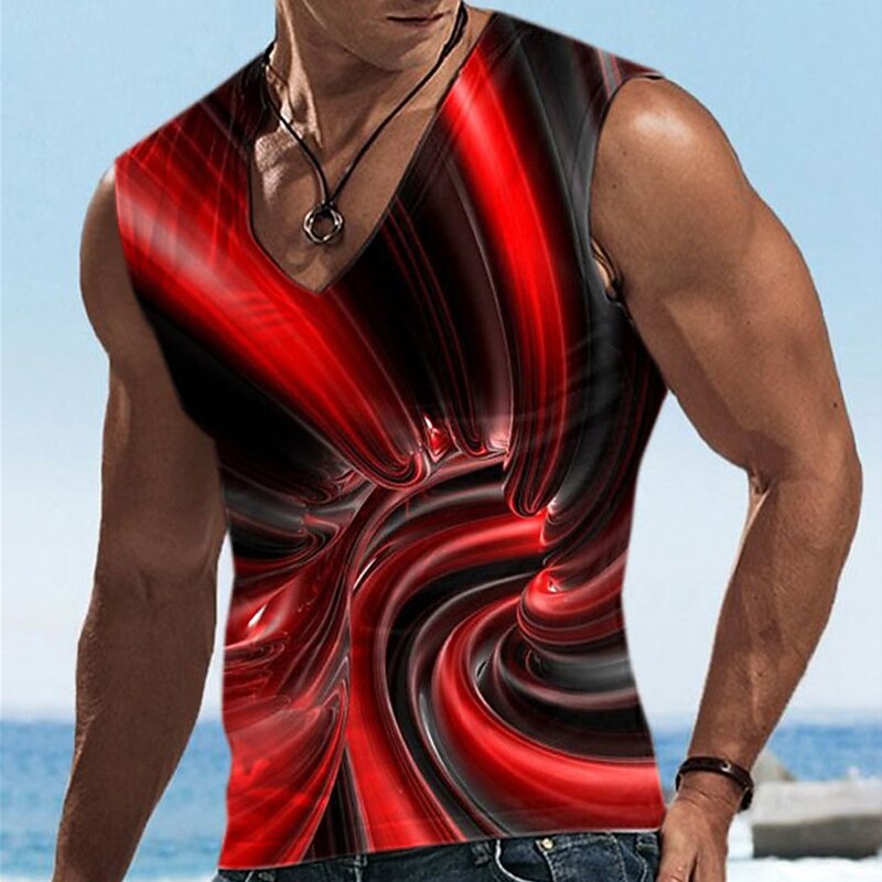Men's Graphic Optical Illusion Vest Top Sleeveless T shirt 3D Print V Neck Shirt Designer Casual Comfortable Vacation Daily Going out Yellow Blue Red Spring & Summer Clothing Apparel S M L XL 2XL 3XL2