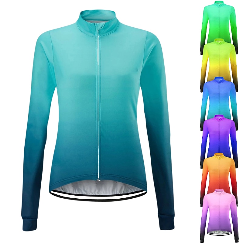 Women's Cycling Jersey Solid Color Gradient Patterned Long Sleeve Bike Jersey Top with 3 Rear Pockets Mountain Bike MTB Road Bike Cycling UV Resistant Quick Dry Back Pocket Sweat-Wicking Sports