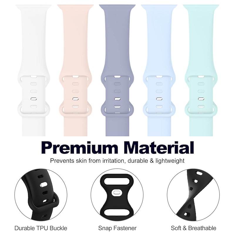 5 Pack Sport Band Compatible with Apple Watch band 38mm 40mm 41mm 42mm 44mm 45mm 49mm Men Waterproof Adjustable Soft Silicone Strap Replacement Wristband for iwatch Ultra 2 Series 9 8 7 SE 6 5 4 3 2 12