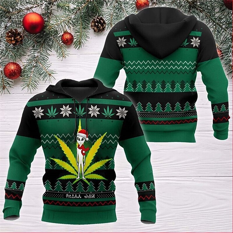 Christmas Men's Funny Christmas 3D Hoodies Pullover Red & Black Green Black Red Hooded Skull Graphic Prints Print  Daily Sports 3D Print Basic3