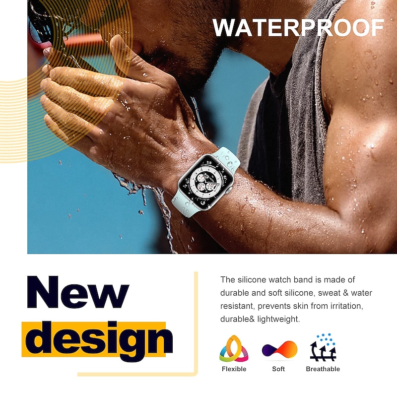 5 Pack Sport Band Compatible with Apple Watch band 38mm 40mm 41mm 42mm 44mm 45mm 49mm Men Waterproof Adjustable Soft Silicone Strap Replacement Wristband for iwatch Ultra 2 Series 9 8 7 SE 6 5 4 3 2 14