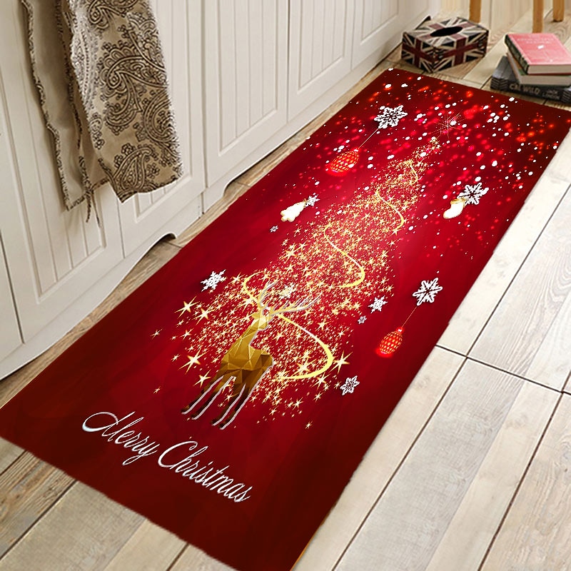 Christmas Decorations Pattern Floor Mat Flannel Hallway Carpets Area Rugs Xmas Door Mat for Bedroom Living Room Carpet Kitchen Bathroom Anti-Slip Floor Mats