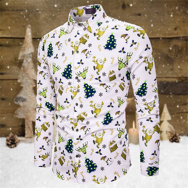 Christmas Men's Christmas Scene Printed Shirts Tree Snowflake Collar Photo Color Yellow Purple Green Outdoor Holiday Long Sleeve Print Clothing Apparel Fashion Designer Casual4