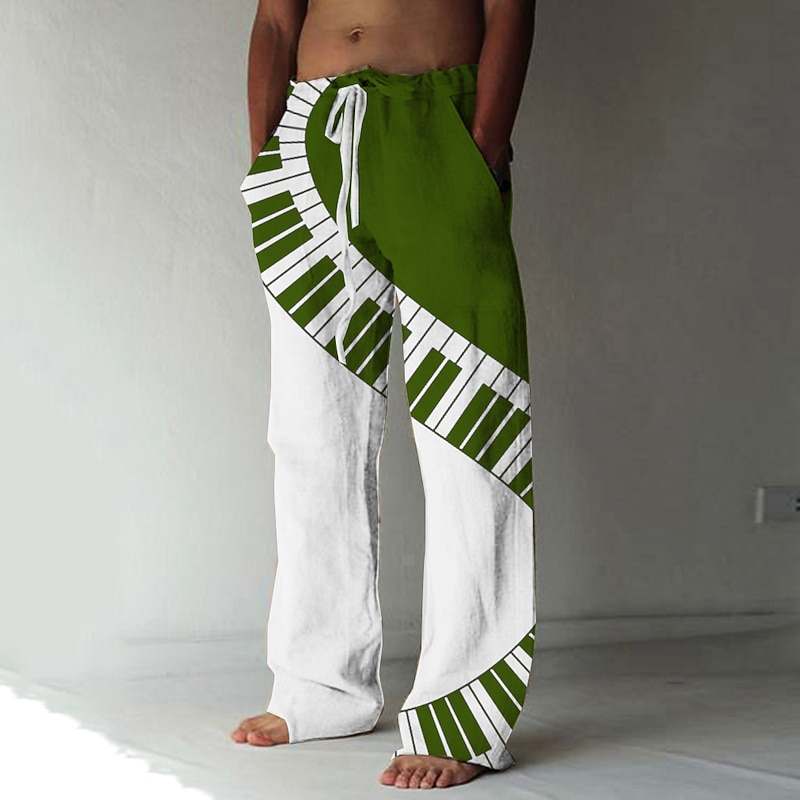 Men's Trousers Summer Pants Beach Pants Elastic Drawstring Design Front Pocket Straight Leg Color Block Graphic Prints Musical Instrument Comfort Soft Casual Daily Fashion Designer White / Black Red3