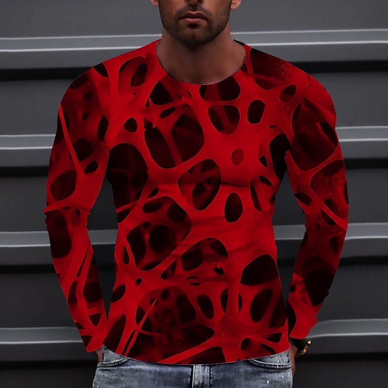 Men's Unisex Geometric Graphic Prints T Shirt Long Sleeve T shirt 3D Print Crew Neck Shirt Designer Casual Big and Tall Daily Holiday White Yellow Red Spring &  Fall Clothing Apparel S M L XL XXL 3XL3