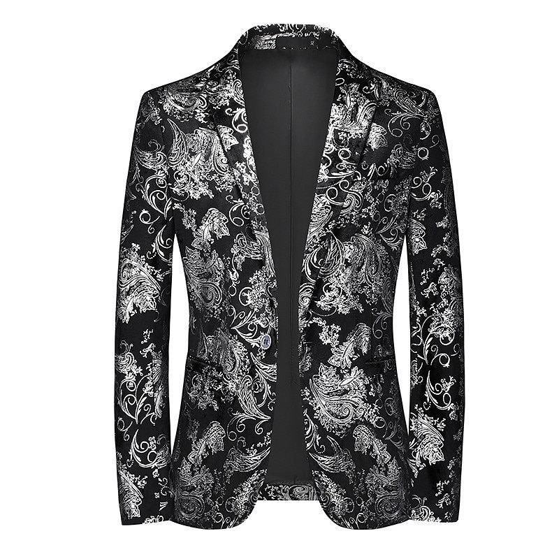 Men's Blazer Cocktail Attire Wedding Party Cocktail All Seasons Polyester Floral Single Breasted Two-button Blazer Silver Gold4