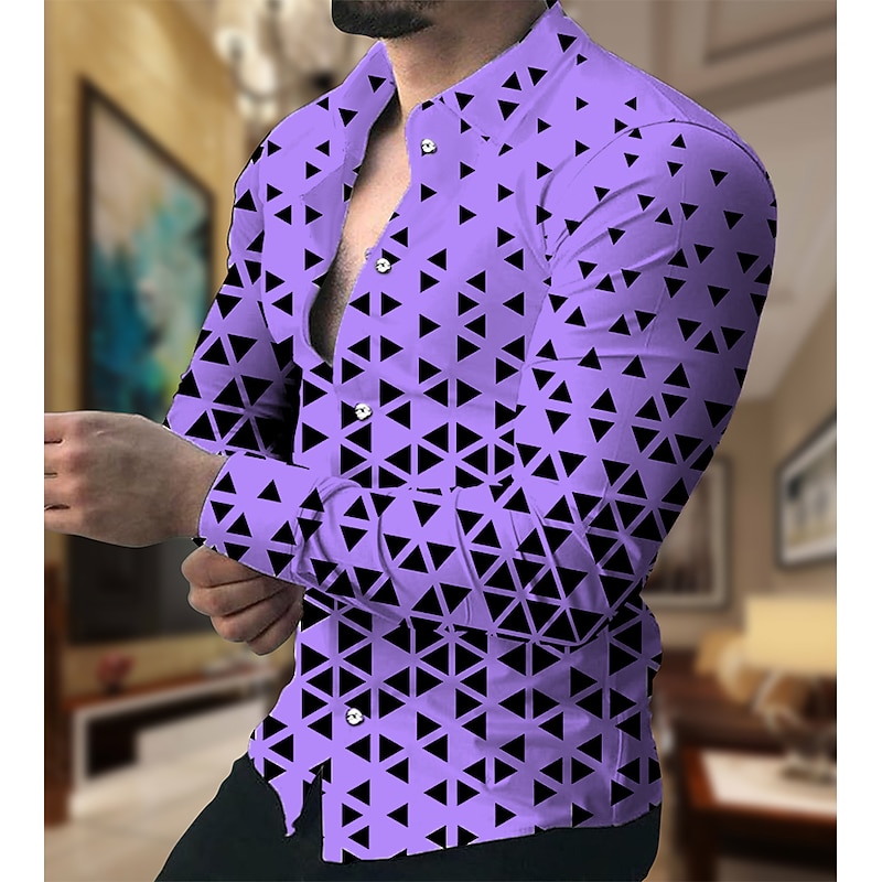 Men's Geometric Pattern Geometry Shirt Button Up Shirt Long Sleeve Fashion Designer Casual Outdoor Vacation Daily Fall & Winter Collar Print Button-Down White Yellow Pink Red Navy Blue4