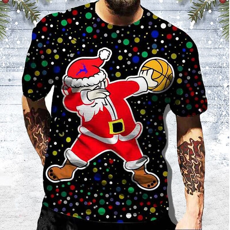 Christmas Men's Santa Claus 3D T-shirts Tee Santa Claus Graphic Prints Crew Neck Black White Royal Blue Orange 3D Print Outdoor Short Sleeve Print Clothing Apparel Designer Casual Merry and Bright