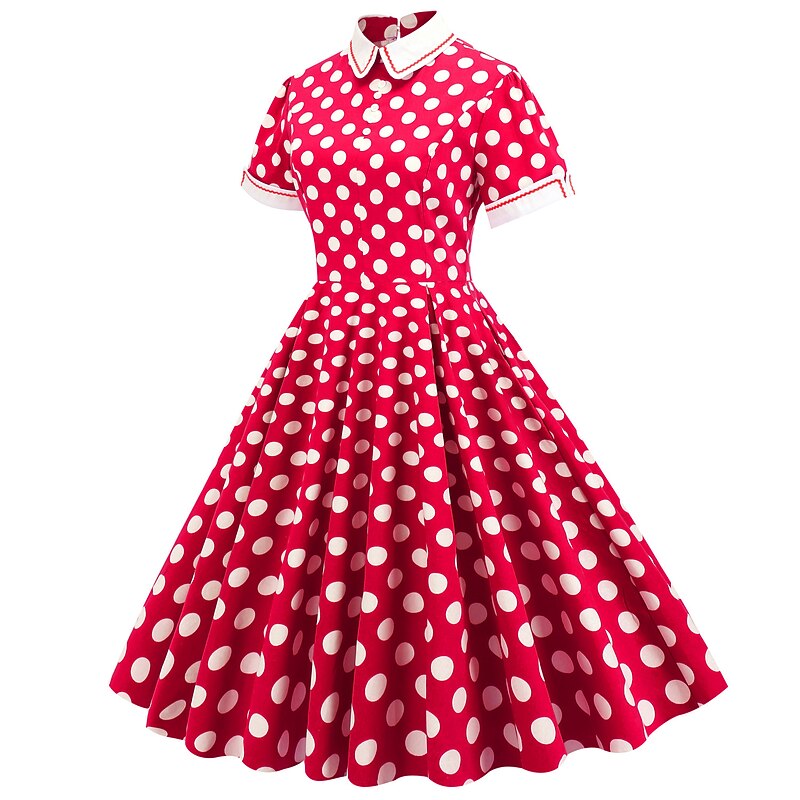 Polka Dots Retro Vintage 1950s Grease Outfits Vacation Dress Flare Dress Women's Costume Vintage Cosplay Daily Wear Short Sleeve Dress Carnival2
