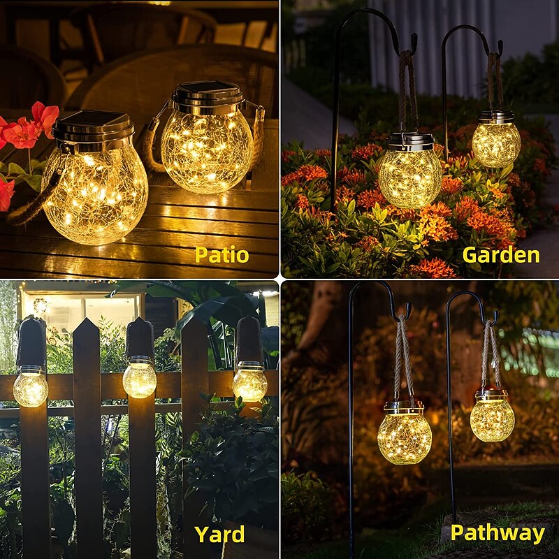 Solar Crack Jar Lights Hanging Ball Glass LED Solar Lanterns Solar Star Wishing Lamp Outdoor Waterproof Garden Decoration Tree Lights Christmas Party Home Decor Light3