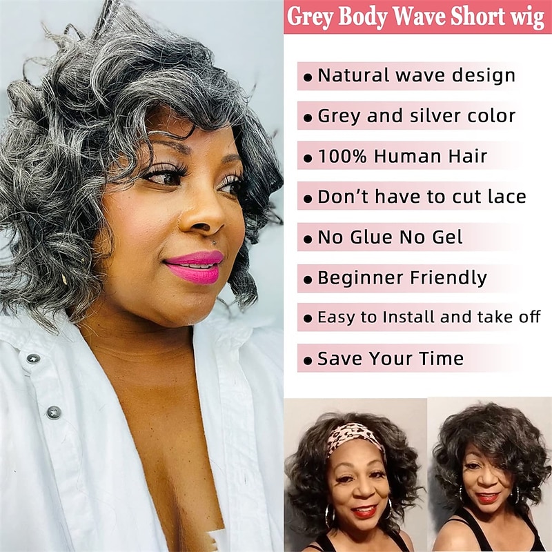 Grey Bob Wig Human Hair Body Wave Short Human Hair Grey Wig for Women Glueless Grey Human Hair Wigs No Lace Loose Wave Wigs 150% Density4