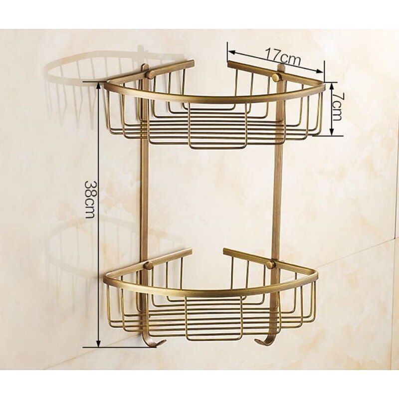 Shower Caddy Bathroom Shelf Standing, Bathroom Shelf Corner Basket Antique Brass Shower Caddy for Shampoo Soap Hair Dryer Holder Triangle Shelves Wall Mounted Basket Rack Shower2