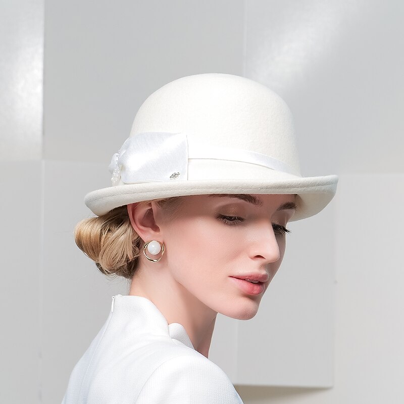 Women's Wedding Hats Elegant Wool Hats with Satin Bowknot for Tea Party Ladies Day Headpiece Headwear3