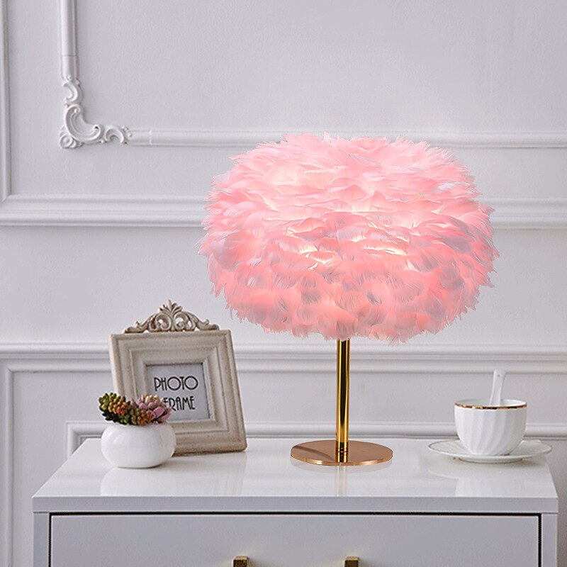 Feather Table Lamp Pink Bedside Table Light LED Decorative Lighting for Living Room Bedroom Bar Restaurant Wedding Home Decoration