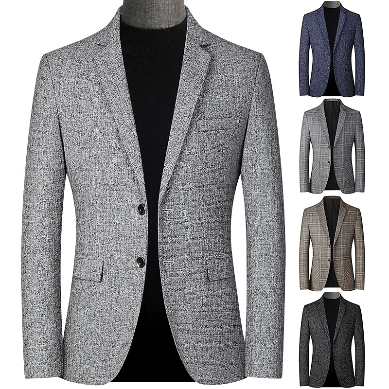 Men's Winter Coat Wool Coat Overcoat Short Coat Blazer Formal Daily Wear Fall Winter Terylene Thermal Warm Outdoor Outerwear Clothing Apparel Fashion Modern Contemporary Plaid Pocket Turndown Single