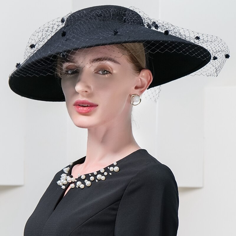 Fashion Elegant Tulle / 100% Wool Hats with Trim / Tulle 1PC Holiday / Cocktail Party Headpiece/Casual/Birthday/New Baby/Thank You/Graduation/Congratulations/Anniversary Headwear3