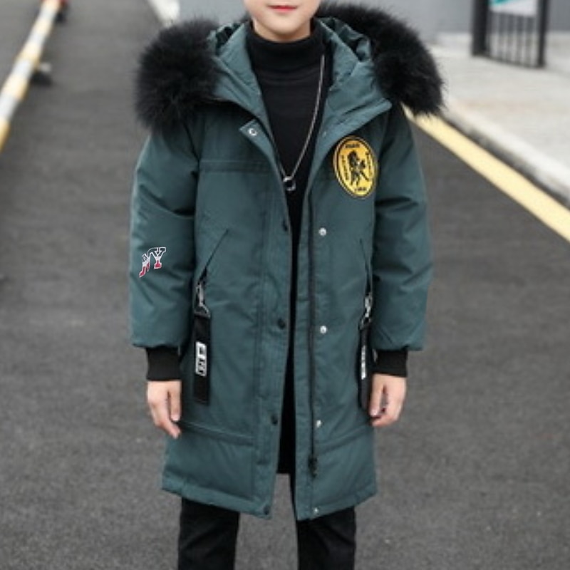 Kids Boys' Down Coat Puffer Jacket Outerwear Graphic Long Sleeve Zipper Pocket Coat Outdoor Cotton Cool Daily Black Green Fall Winter 7-13 Years