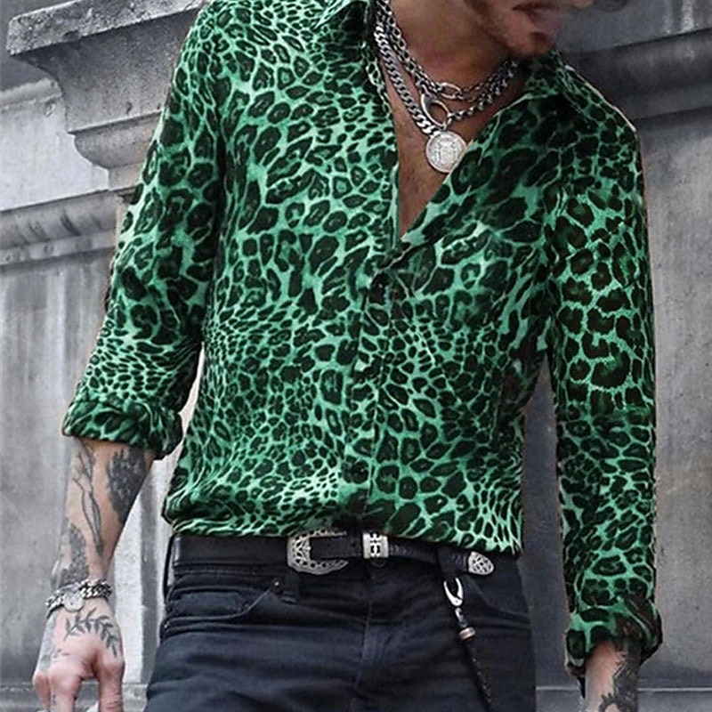 Men's Leopard Shirt Button Up Shirt Long Sleeve Designer Breathable Comfortable Daily Weekend Spring &  Fall Turndown Button-Down Light Pink Blue Brown Green Gray3