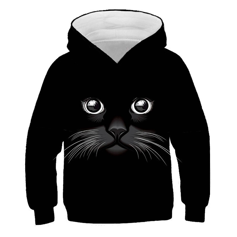 Kids Girls' Hoodie Cat Casual Long Sleeve Active Cotton 7-13 Years Fall Multicolor Black White4