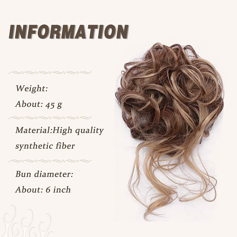 Tousled Updo Messy Bun Hair Piece Hair bun Extensions With Elastic Rubber Band Ponytail Hairpiece Scrunchies for Women (Brown Mix Light Blonde)2