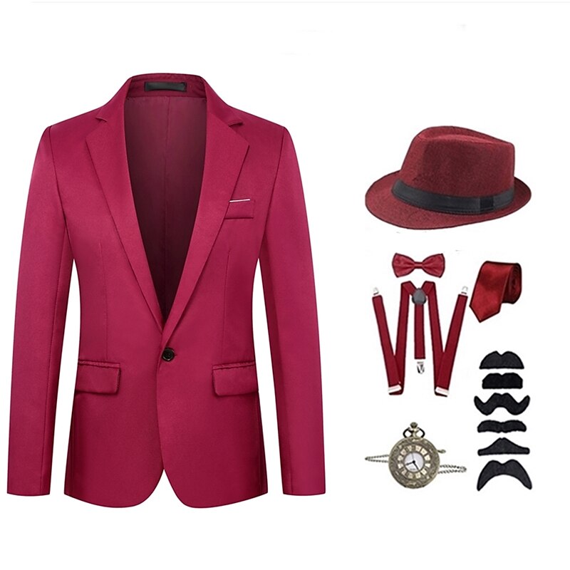 Roaring 20s 1920s Vintage Inspired Outfits Party Costume Suits & Blazers The Great Gatsby Gentleman Buckle Solid Color Collarless Fancy Dress Men's Halloween Masquerade Party / Cocktail Bachelorette3