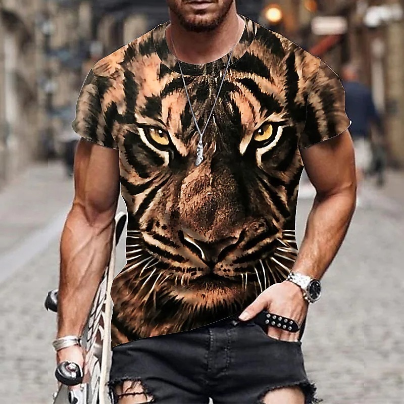 Men's Unisex Animal Tiger Graphic Prints T Shirt Short Sleeve T shirt 3D Print Crew Neck Shirt Designer Casual Big and Tall Daily Holiday Black White Yellow Summer Clothing Apparel S M L XL XXL 3XL3
