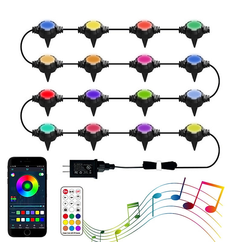 Permanent Outdoor Lights Solar Ground Lights Outdoor Garden Disk Lights Smart LED Pathway Light Bluetooth RGB IP67 Waterproof with Remote Control 16LEDs Outdoor Courtyard Yard Deck Walkway Lawn 1 Set