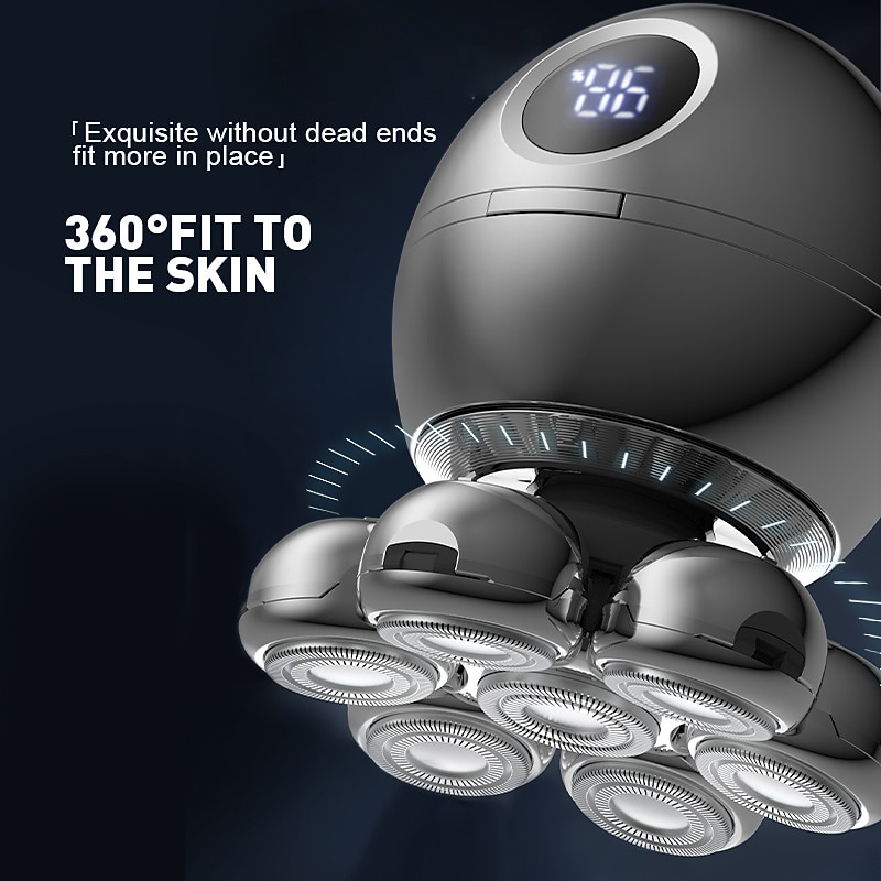 6 In 1 Electric Head Shaver for Bald Men 7D Floating Cutter Beard Trimmer Clipper IP68 Waterproof Shaving USB Wireless Charging Christmas Gift 5