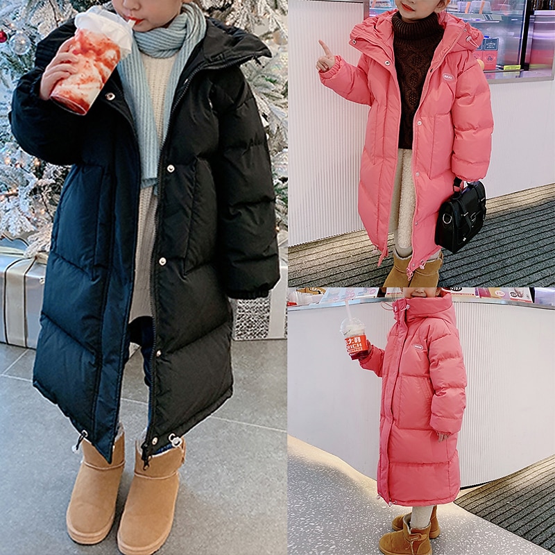 Kids Girls' Down Coat Puffer Jacket Kids Puffer Jacket Fashion Outdoor Cotton Coat Outerwear 2-12 Years Fall Black Rose Red
