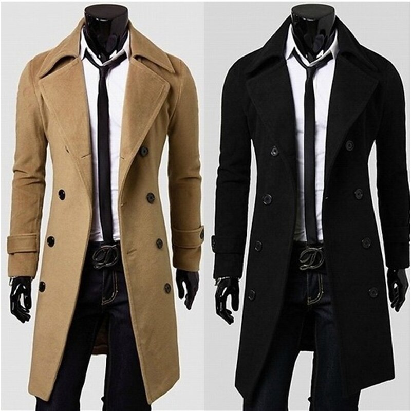 Men's Winter Coat Peacoat Business Casual Winter Polyester Thermal Warm Windbreaker Outerwear Clothing Apparel Business Classical2