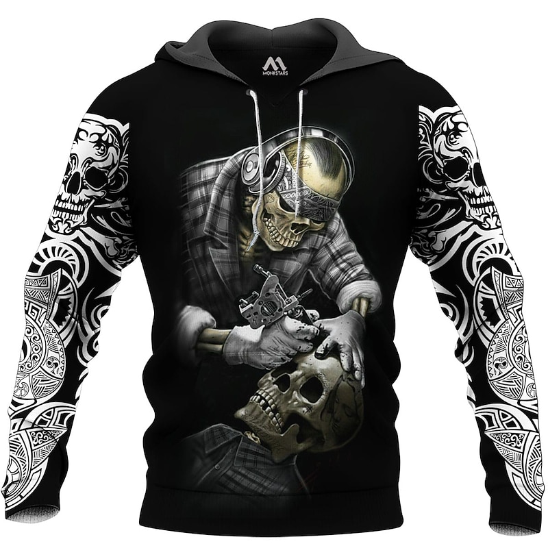Men's Skull Graphic Prints Hoodie Hoodies Sweatshirt Streetwear Designer Long Sleeve Hooded Daily Sports Black Orange Print Spring &  Fall Designer2