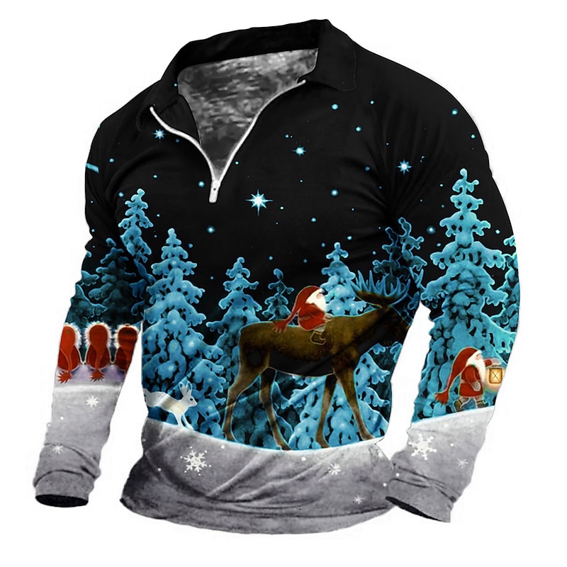 Christmas Men's Christmas Scene 3D Zipper Polo Golf Tree Santa Claus Graphic Prints Turndown White Pink Blue Purple Green 3D Print Street Long Sleeve Zipper Print Clothing Apparel Fashion Designer4