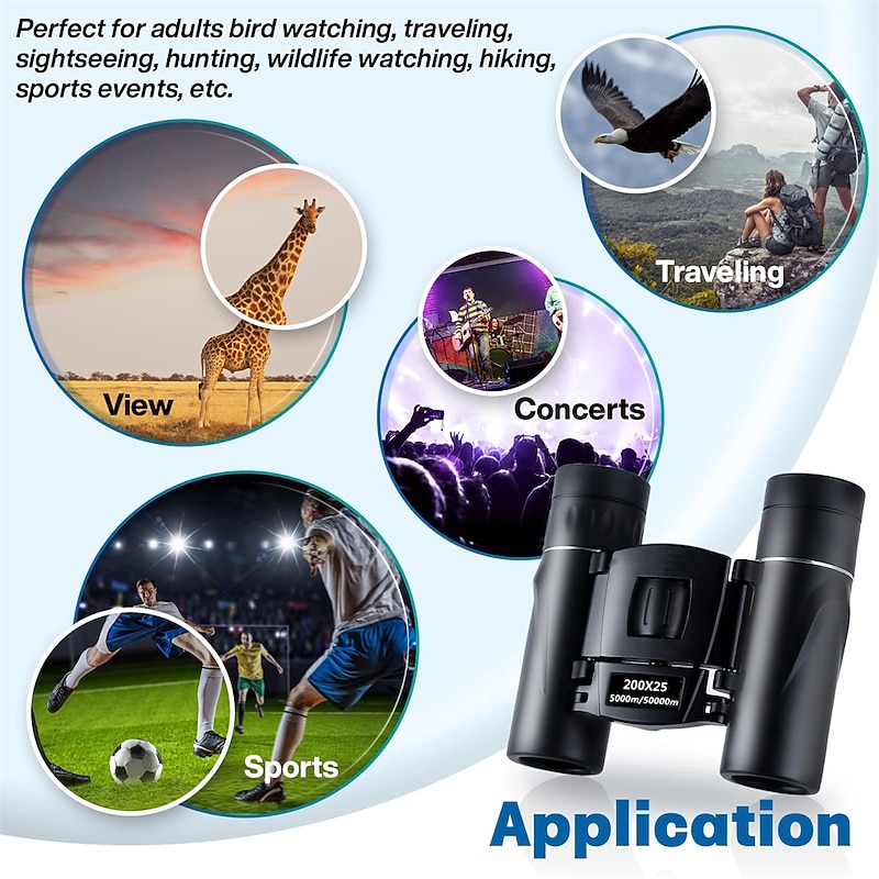 200x25 High Power Compact Binoculars with Clear Low Light Vision Large Eyepiece Waterproof Binocular for Adults Kids High Power Easy Focus Binoculars for Bird Watching Outdoor Hunting Travel3