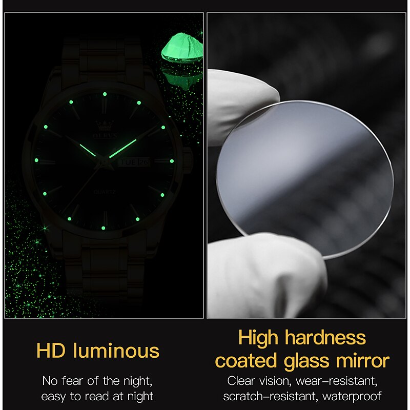 OLEVS Men Quartz Watch Calendar Minimalist Luxury Large Dial Luminous Calendar Date Week Waterproof Stainless Steel Strap Watch4