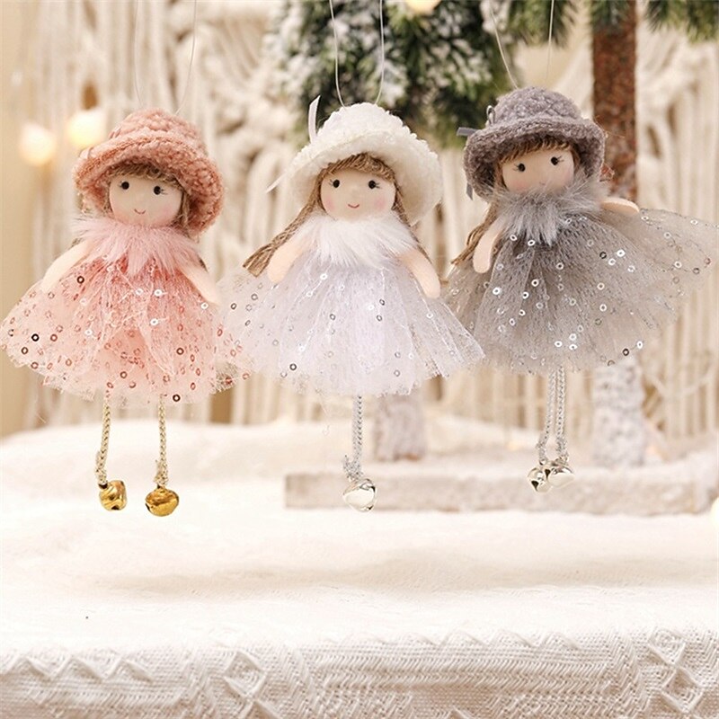 1PCS Holiday Gifts Christmas Tree Pendant Beads Yarn Skirt Angel Girl Pendant Children Cute Doll Doll