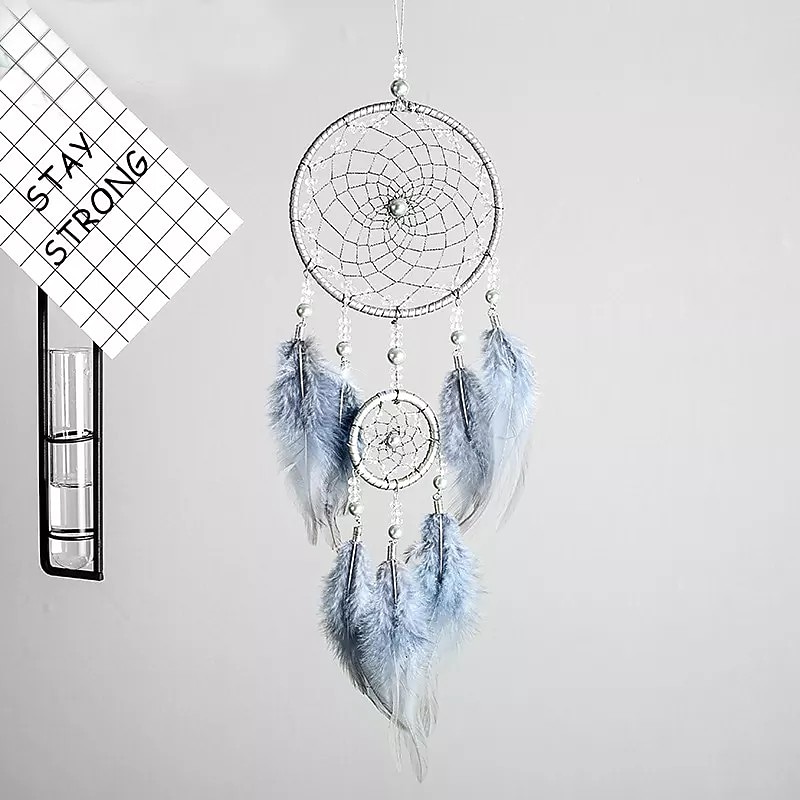 Boho Dream Catcher Handmade Gift Wall Hanging Decor Art Ornament Craft Feather Bead for Kids Bedroom Wedding Festival 50*11cm3
