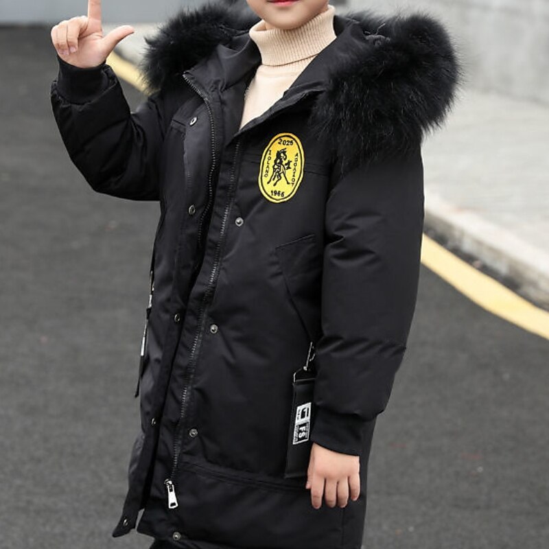 Kids Boys' Down Coat Puffer Jacket Outerwear Graphic Long Sleeve Zipper Pocket Coat Outdoor Cotton Cool Daily Black Green Fall Winter 7-13 Years3