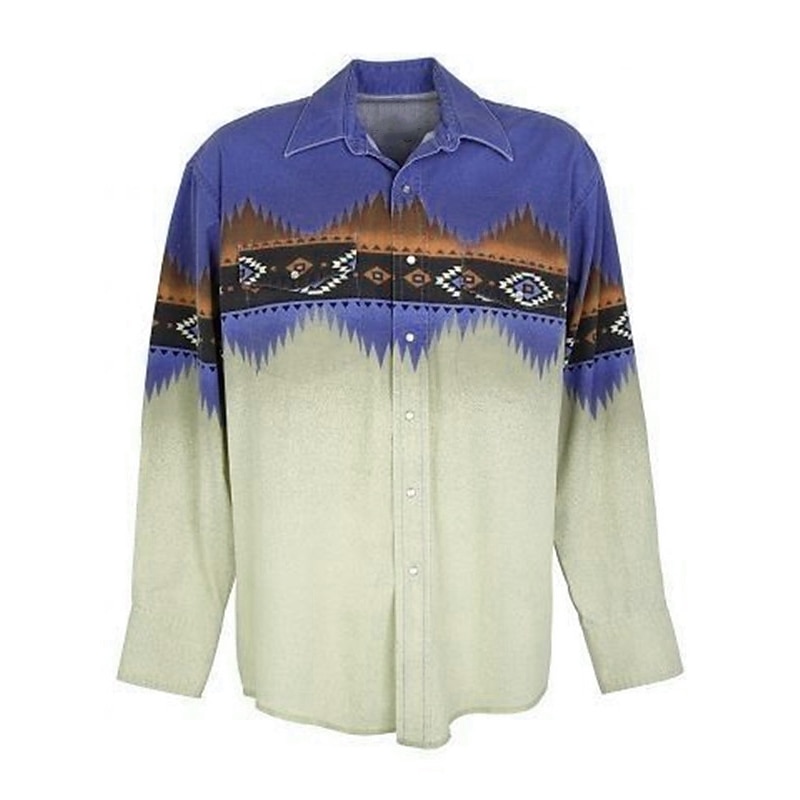 Men's Tribal Graphic Prints Geometry Shirt Western Shirt Cowboy Shirt Long Sleeve Fashion Designer Casual Outdoor Daily Fall & Winter Turndown Print Button-Down Sea Blue Yellow Red Blue Green4
