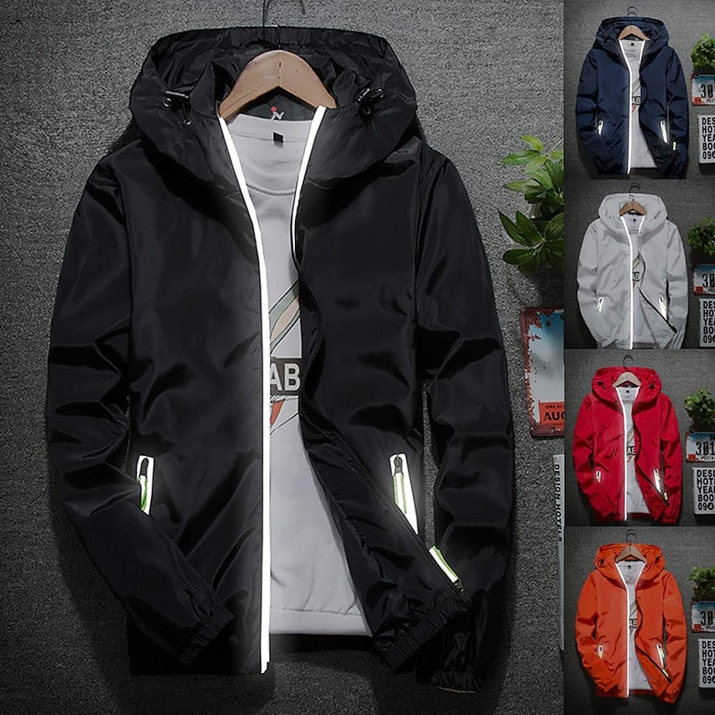 Men's Lightweight Jacket Outdoor Jacket Summer Jacket Hoodie Jacket Outdoor Leisure Sports Reflective Anti-UV Hooded Summer Spring Solid Color Classic Navy Black White Red Orange Jacket2